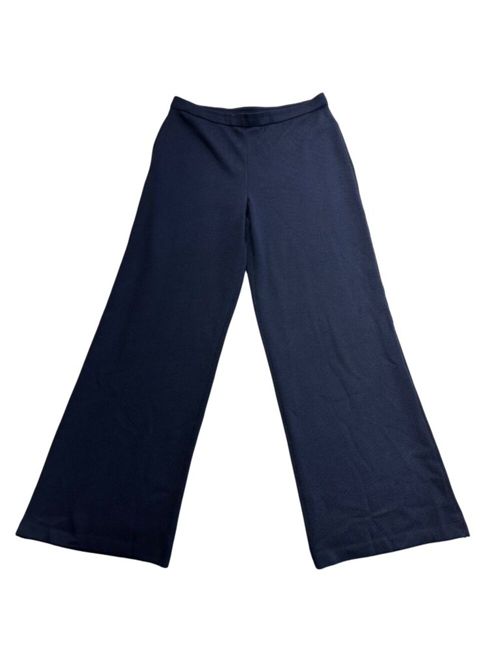 St. John Santana Knit Pull On Wide Leg Pants Size 16x31.5" Inseam Navy Blue FLAW